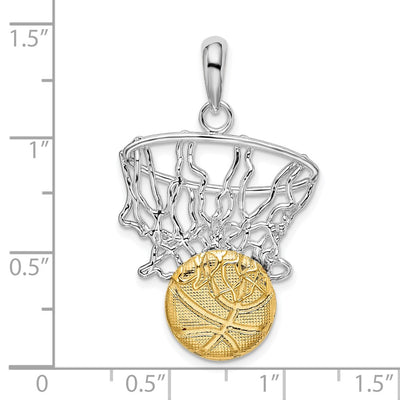 De-Ani Sterling Silver Rhodium-Plated Polished Net with 14K Basketball Pendant