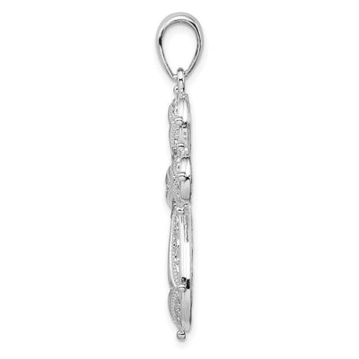 De-Ani Sterling Silver Rhodium-Plated Polished Filigree Cross with 14K Accent Pendant