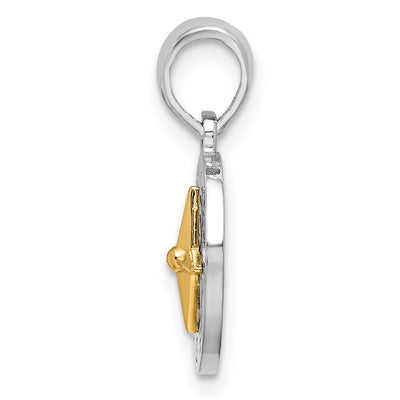 De-Ani Sterling Silver Rhodium-Plated Polished Mini Compass with 14K Needle Pendant