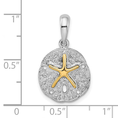 De-Ani Sterling Silver Rhodium-Plated Textured Sand Dollar with 14K Starfish Pendant