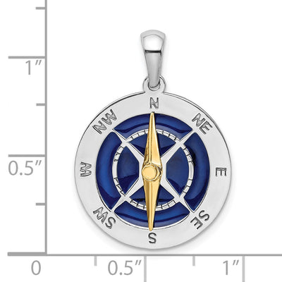 De-Ani Sterling Silver Rhodium-Plated Enameled Compass with 14K Moving Needle Pendant