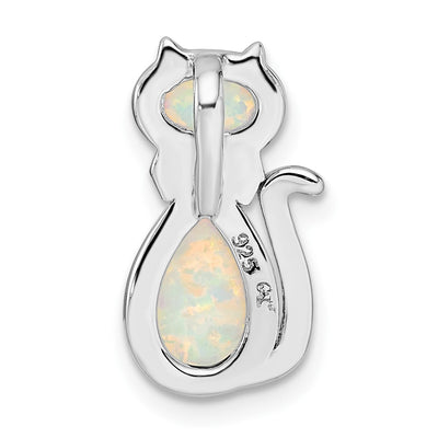 Sterling Silver Rhodium-plated White Created Opal Cat Chain Slide