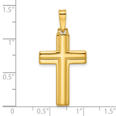 Sterling Silver Gold-tone Polished and Grooved Cross Pendant, 37.1 x 18mm
