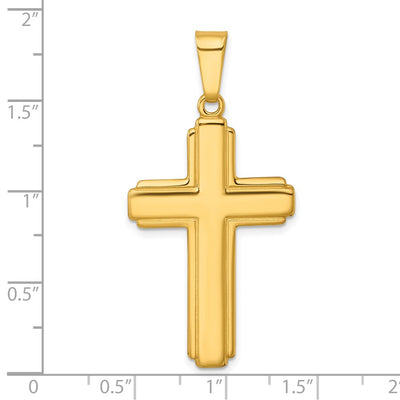 Sterling Silver Gold-tone Polished and Grooved Cross Pendant, 48.6 x 23.9mm