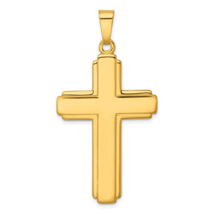 Sterling Silver Gold-tone Polished and Grooved Cross Pendant (Style QC11115GP)