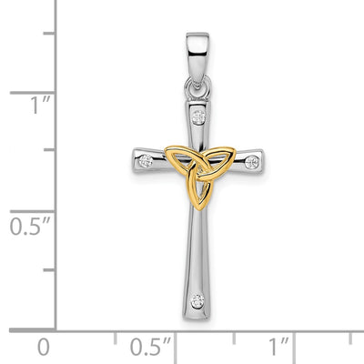Sterling Silver RH-plated & Gold-plated CZ Cross with Celtic Cross Pendant