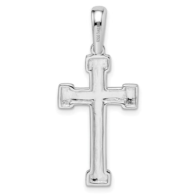 Sterling Silver Rhodium-plated Polished and Laser Crucifix Pendant, 35.6 x 15.85mm