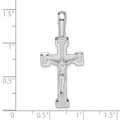 Sterling Silver Rhodium-plated Polished and Laser Crucifix Pendant, 35.6 x 15.85mm