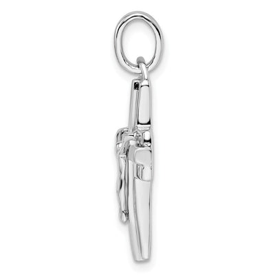 Sterling Silver Rhodium-plated Polished and Laser Crucifix Pendant, 29.29 x 16.65mm
