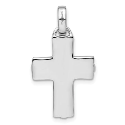 Sterling Silver Rhodium-plated Polished and Laser Crucifix Pendant, 29.29 x 16.65mm
