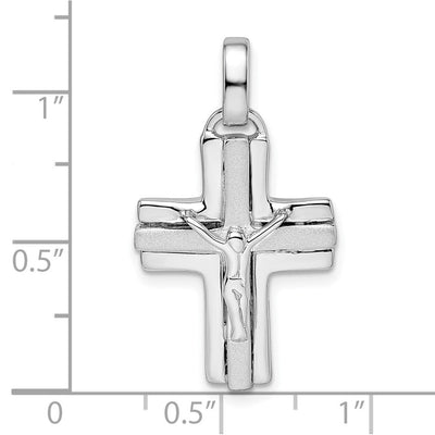 Sterling Silver Rhodium-plated Polished and Laser Crucifix Pendant, 29.29 x 16.65mm