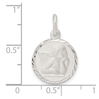 Sterling Silver Polished Satin and D/C Cherub Circle Charm, 23.69 x 14.71mm