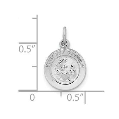 Sterling Silver Rhodium-plated Polished Solid 1st Holy Communion Pendant, 16.69 x 11.45mm