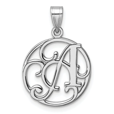 Small Sterling Silver Rhodium-plated Fancy Script Letter Initial Pendant