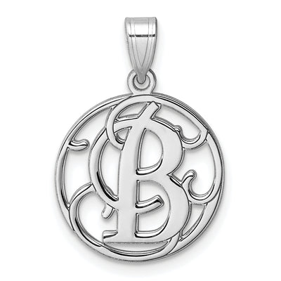 Small Sterling Silver Rhodium-plated Fancy Script Letter Initial Pendant