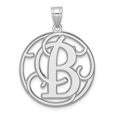 Large Sterling Silver Rhodium-plated Fancy Script Letter Initial Pendant