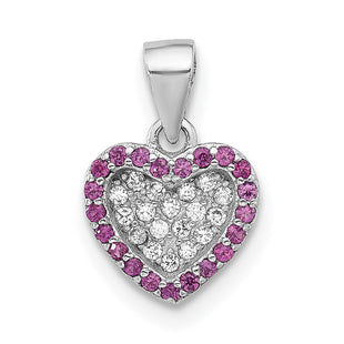 Sterling Silver Rhodium-plated Clear and Pink CZ Heart Pendant (Style QC11283)