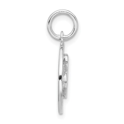 Sterling Silver Rhodium-plated Polished/Hammered Circle Heart Pendant