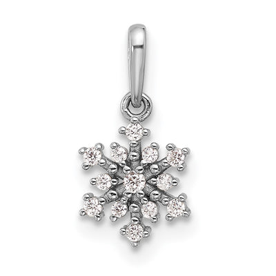 Sterling Silver Rhodium-plated Polished CZ Snowflake Pendant, 13.35 x 7.5mm