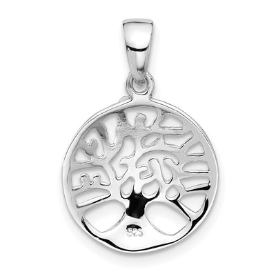 Sterling Silver Rhodium-plated Round Tree of Life Pendant