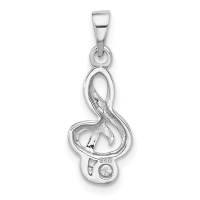 Sterling Silver Rhodium-plated CZ Treble Clef Pendant, 21.4 x 8mm