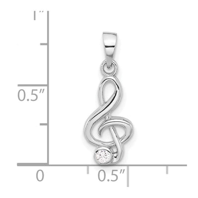 Sterling Silver Rhodium-plated CZ Treble Clef Pendant, 21.4 x 8mm