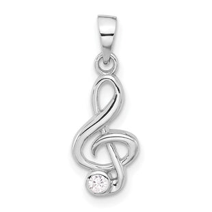 Sterling Silver Rhodium-plated CZ Treble Clef Pendant (Style QC11383)