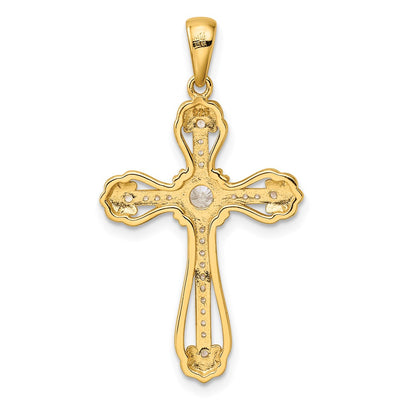 Sterling Silver Gold-plated CZ Cross Pendant, 35.7 x 20mm