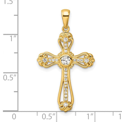 Sterling Silver Gold-plated CZ Cross Pendant, 35.7 x 20mm