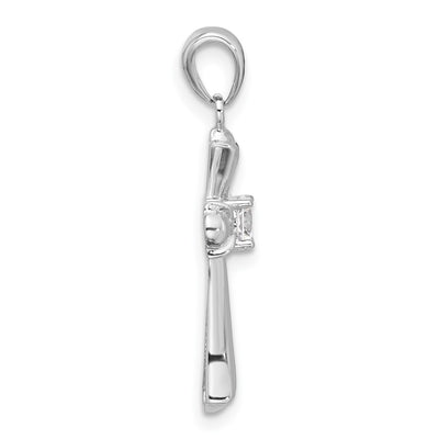 Sterling Silver Rhodium-plated CZ Budded Cross Pendant, 28.85 x 15.3mm