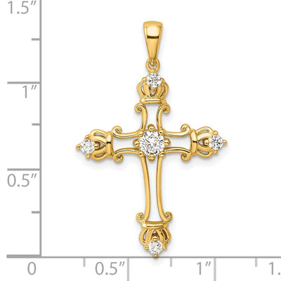 Sterling Silver Gold-plated CZ Cross Pendant, 36 x 22.7mm