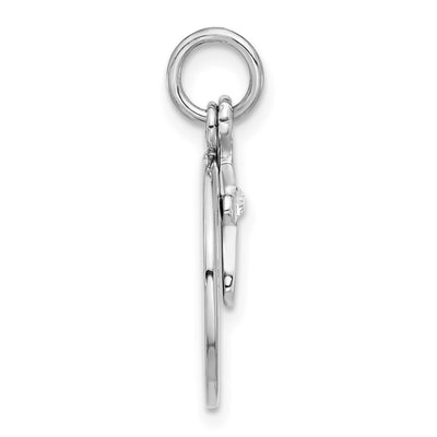 SS Rhodium-plated Circle Disk and Cross with Clear Crystal Pendant