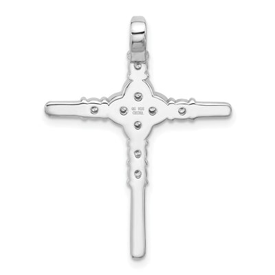 Sterling Silver Rhodium-plated Polished Flower CZ Cross Chain Slide