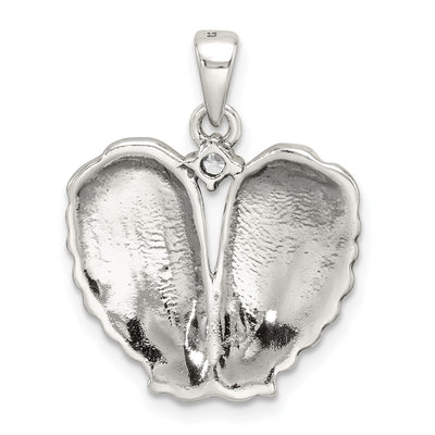 Sterling Silver Polished and Antiqued CZ Angel Wing Heart Pendant