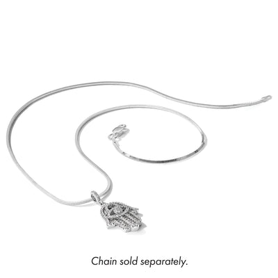 Sterling Silver Rhodium-plated CZ Evil Eye Hamsa Pendant