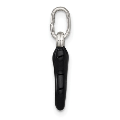 Sterling Silver Black Enamel Italian Horn Pendant, 19.8 x 4.3mm