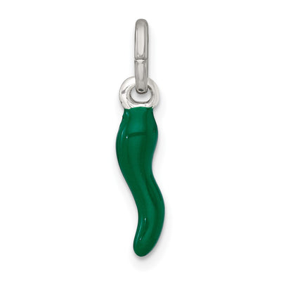 Sterling Silver Green Enamel Italian Horn Pendantsterling Silver, 19.8 x 4.3mm
