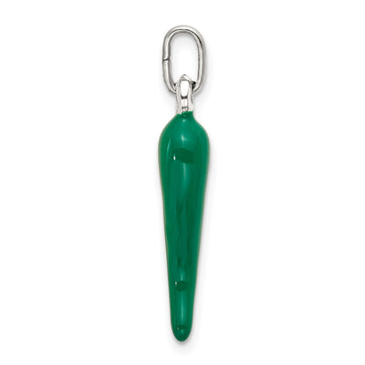 Sterling Silver Green Enamel Italian Horn Pendantsterling Silver, 29.2 x 6.7mm