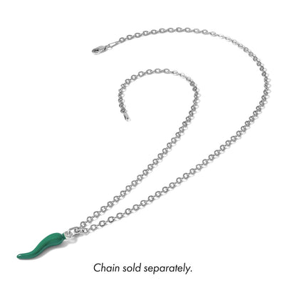 Sterling Silver Green Enamel Italian Horn Pendantsterling Silver, 29.2 x 6.7mm