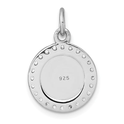 Sterling Silver Rhodium-plated Polished CZ Engraveable Circle Pendant, 20.8 x 14.3mm