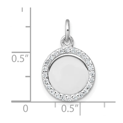 Sterling Silver Rhodium-plated Polished CZ Engraveable Circle Pendant, 20.8 x 14.3mm