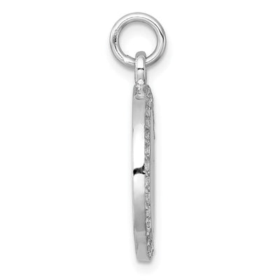 Sterling Silver Rhodium-plated Polished CZ Engraveable Circle Pendant, 26.9 x 19.2mm