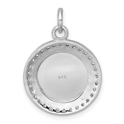 Sterling Silver Rhodium-plated Polished CZ Engraveable Circle Pendant, 26.9 x 19.2mm