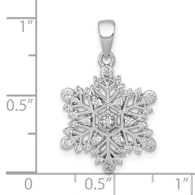 Sterling Silver Rhodium-plated Polished CZ Snowflake Pendant, 22.3 x 18.5mm
