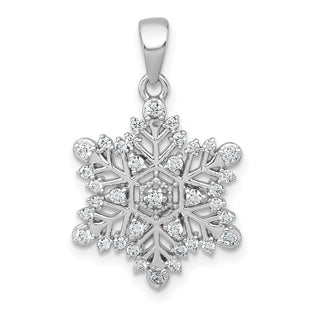 Sterling Silver Rhodium-plated Polished CZ Snowflake Pendant (Style QC11560)