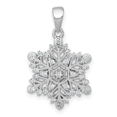 Sterling Silver Rhodium-plated Polished CZ Snowflake Pendant, 22.3 x 18.5mm