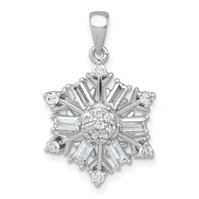Sterling Silver Rhodium-plated Polished CZ Snowflake Pendant, 22.8 x 16.6mm