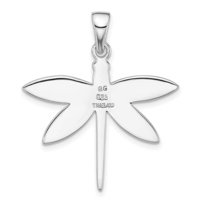 Sterling Silver Rhodium-plated Polished Abalone Dragonfly Pendant, 32 x 29.3mm