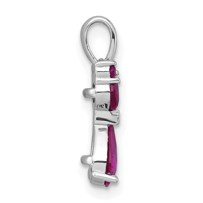 Sterling Silver Rhodium-plated Red Corundum Cat Pendant
