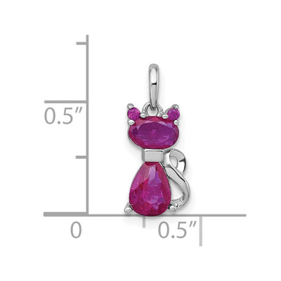 Sterling Silver Rhodium-plated Red Corundum Cat Pendant